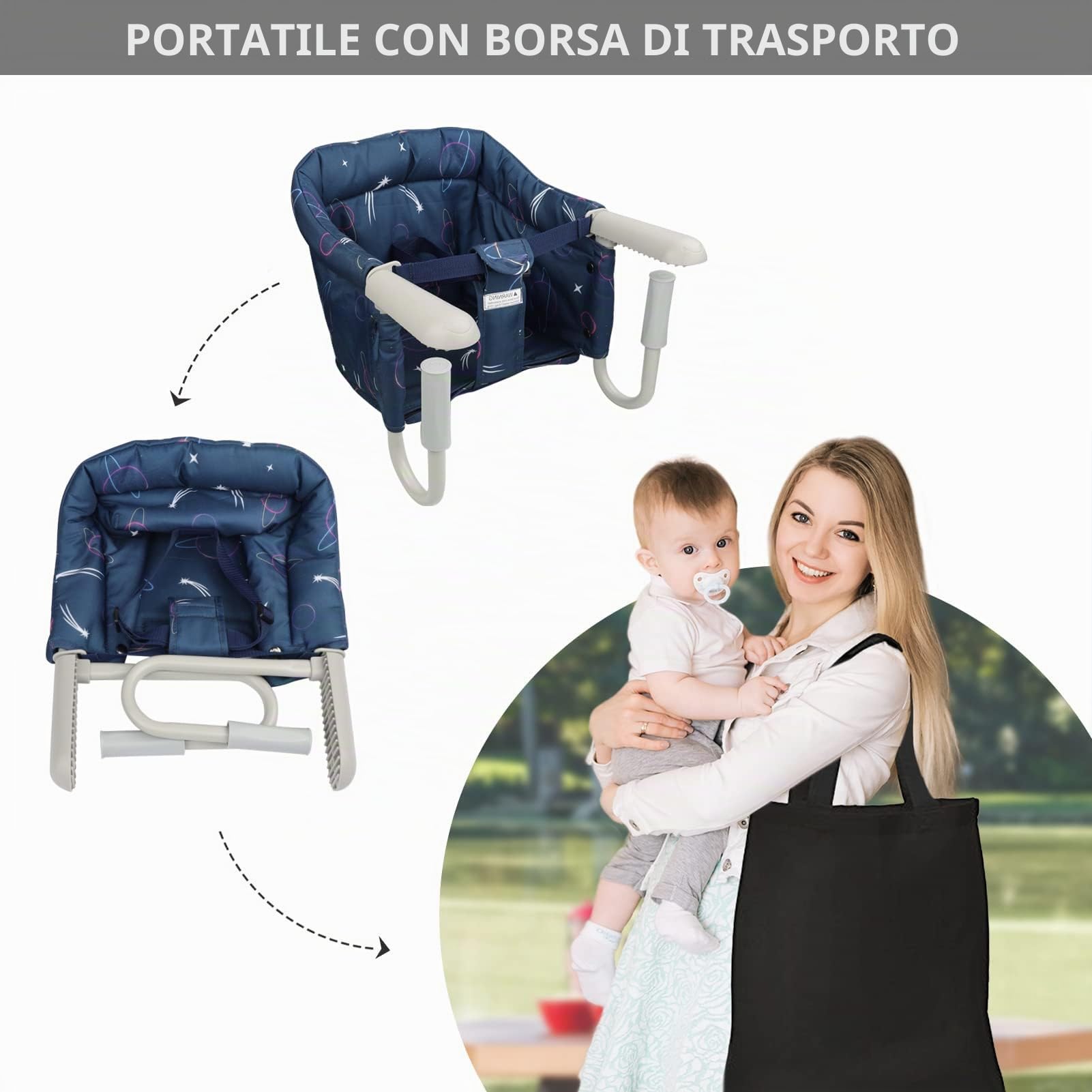 Seggiolino da Tavolo Bambini Portatile Pappa, Sediolina da Tavolo per Bambini Baby Pieghevole con Cintura di Sicurezza per Viaggio，6-36 mesi,15KG-Blu