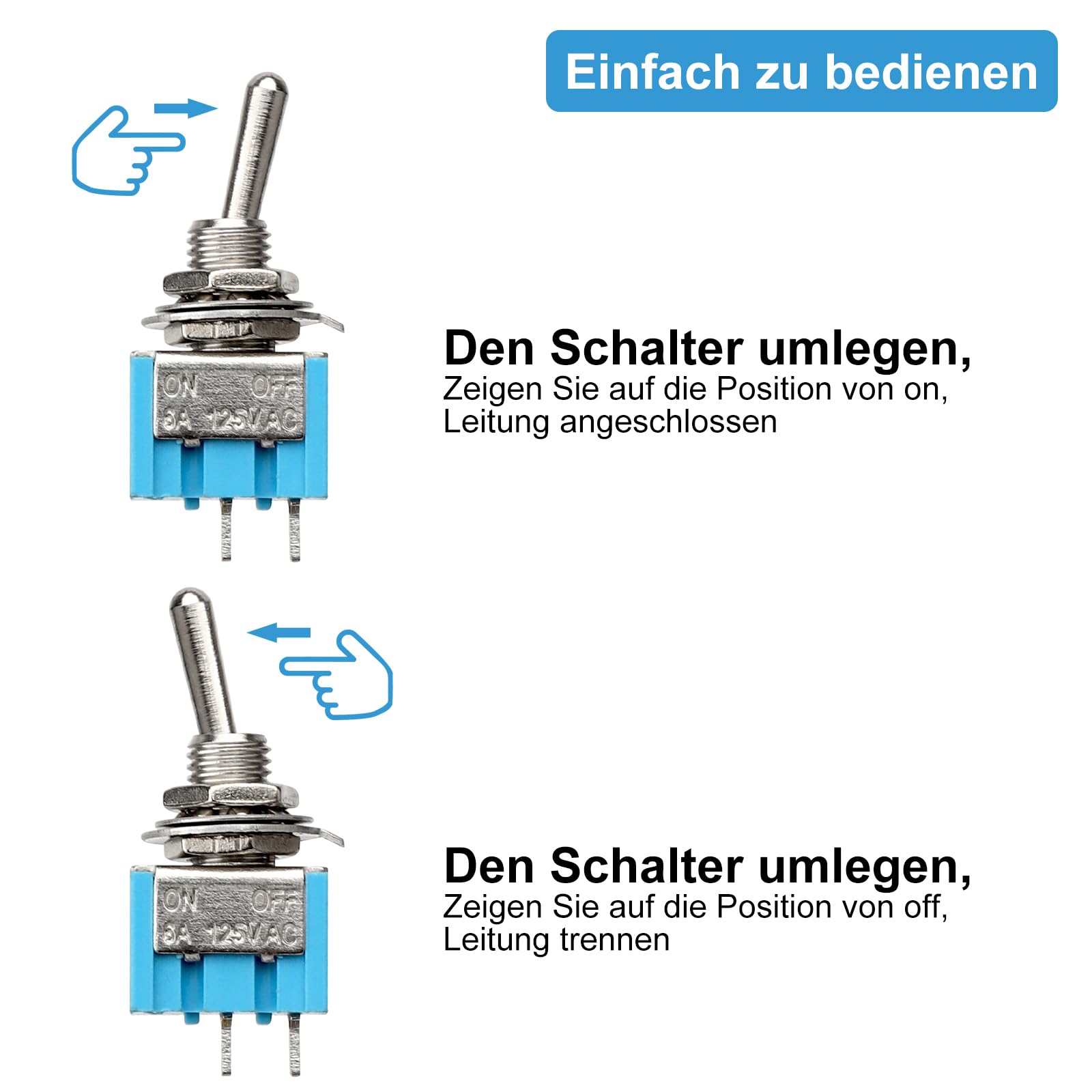 Powice 6 Stück Kippschalter 12V,Miniboot 2-Poliger Schalter 12V,3A/12V