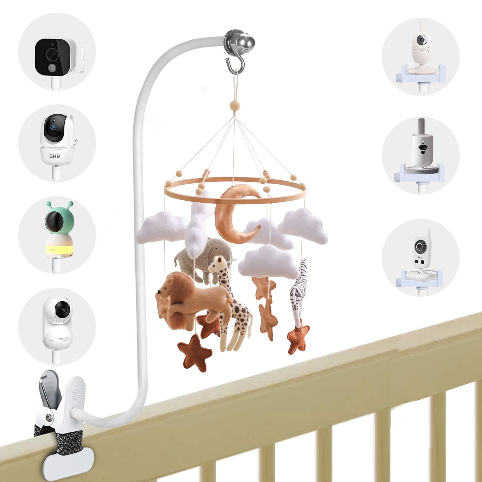 Mobile Halterung Babybett 80cm Verstellbar | 3-in-1 Halter Für Babyphone, Spielzeug & Kamera