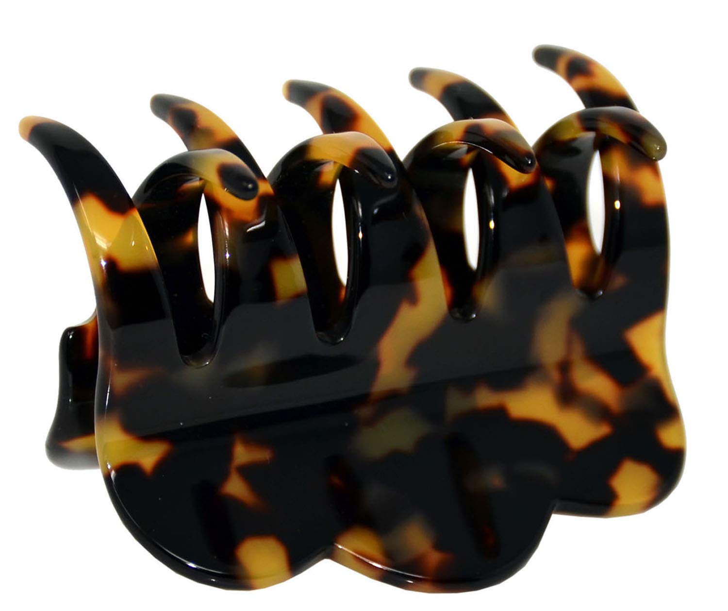 French Amie Crown Wave Yellow Tokyo Small 2 1/2” Handmade in France Celluloid Interlocking Jaw Hair Claw Clip for Women and Girls