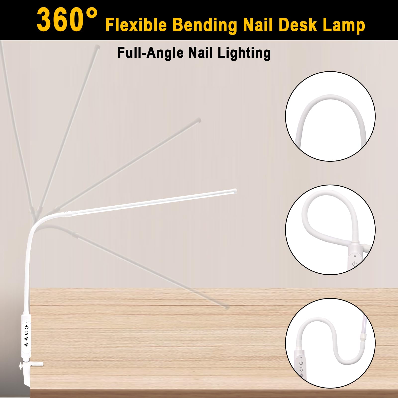 CGBE 60cm Lampada da Tavolo per Unghie LED 18W per Onicotecnico | 360° Flessibile Lampada da Scrivania, Tocca Controllo, 3 Modalità 5 Luminosità Dimmerabile per Manicure Lettura Studio Lavoro