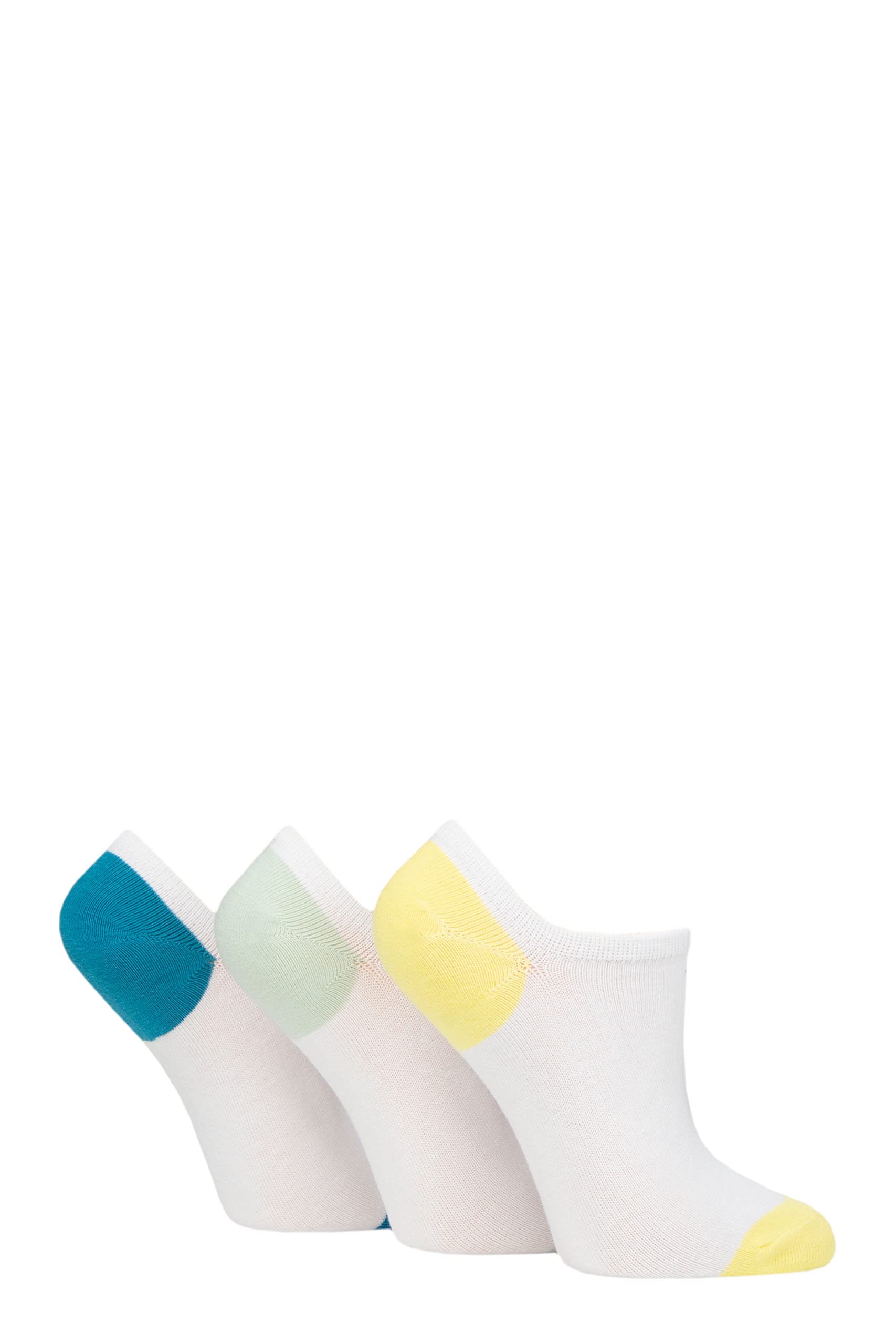 Pringle Ladies Plain Cotton Secret Socks Pack of 3 White Blue/Mint/Yellow Heel & Toe 4-8