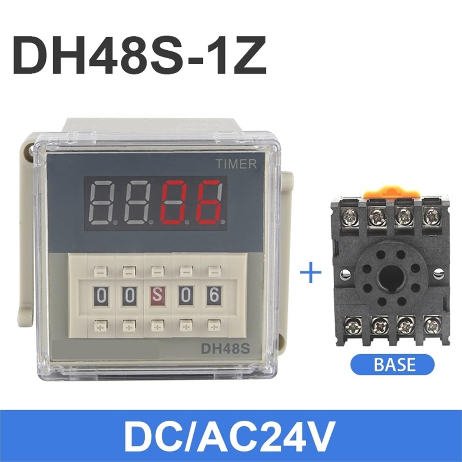1 Unidad de Interruptor de relé Temporizador programable LED Digital DH48S-1Z 0,01 S-99H99M Base de Enchufe AC/DC 12V 24V 36V 110V 220V 380V Temporizador de retardo(DCAC24V)