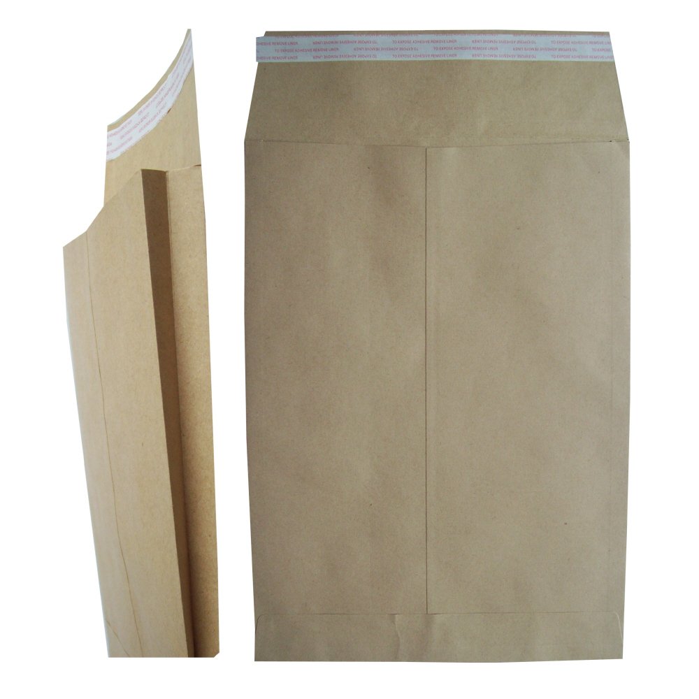 Ukps Brown 125 Manilla Gusset Spined Peel + Seal Paper Envelopes Mailers Oversized A4 C4 Size 250 X 350Mm + 25Mm Spine 140Gsm Self Sealing Book Document Storage Office Postal Packing Postage Packaging