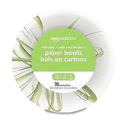 Amazon Basics Everyday Paper Bowls, 10 Oz, Disposable, 70 Count, White