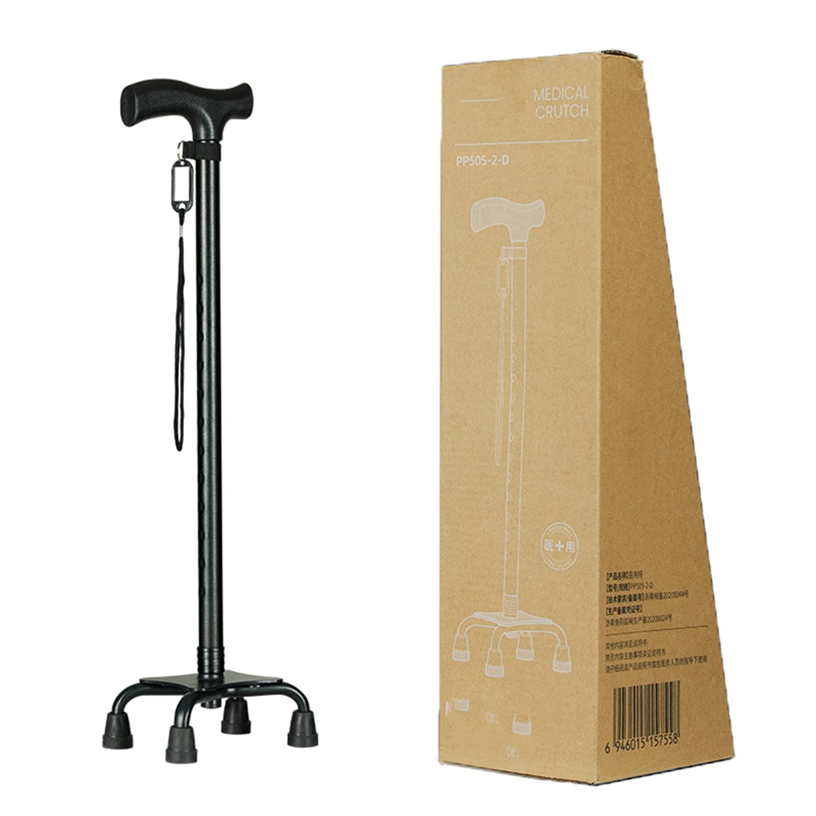 Bastón cuádruple para Ancianos, empuñaduras ergonómicas, bastón de pie con 4 Patas, bastón de Aluminio para Hombres y Mujeres, con Correa para la muñeca