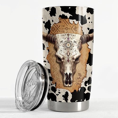 Miniatura 3 de SANDJEST Vaso térmico de acero inoxidable de 20 onzas con diseño de calavera de vaca, taza de viaje para café, regalos para hombres y mujeres,