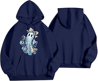 Halloween Hoodies for Women 2025 Fall Fashion Long Sleeve Cute Ghost Graphic Lightweight Hoodie with Pockets