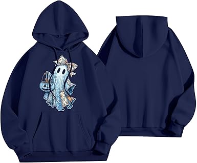 Halloween Hoodies for Women 2025 Fall Fashion Long Sleeve Cute Ghost Graphic Lightweight Hoodie with Pockets