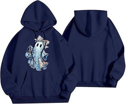 Halloween Hoodies for Women 2025 Fall Fashion Long Sleeve Cute Ghost Graphic Lightweight Hoodie with Pockets