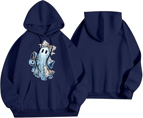 Halloween Hoodies for Women 2025 Fall Fashion Long Sleeve Cute Ghost Graphic Lightweight Hoodie with Pockets