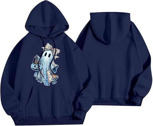 Halloween Hoodies for Women 2025 Fall Fashion Long Sleeve Cute Ghost Graphic Lightweight Hoodie with Pockets
