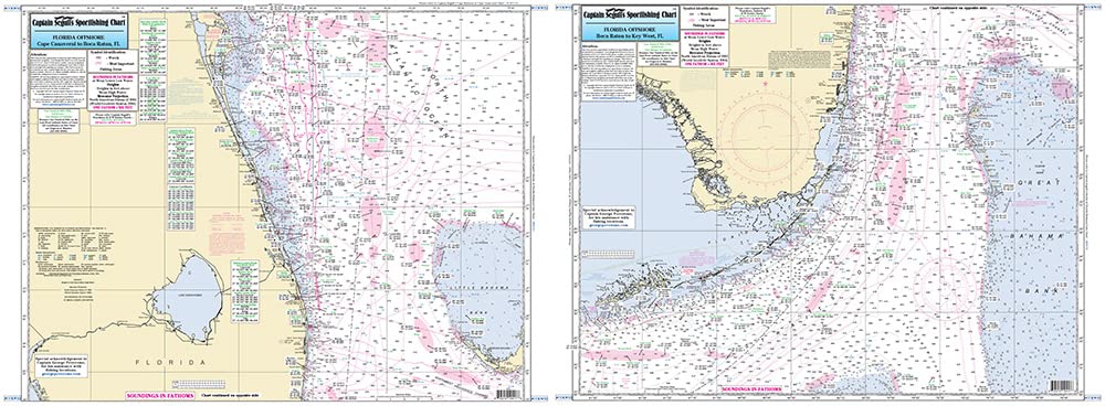 Offshore Cape Canaveral to Key West, FL - Laminated Nautical Navigation & Fishing Chart by Captain Segull's Nautical Sportfishing Charts | Chart # CCKW32
