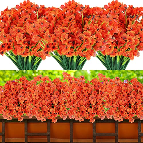 24 Pcs Silk Artificial Flowers Outdoor Uv Resistant False Flowers No Fade Cemetery Flowers Floral Hanging Bouquet Outdoor Artificial Plants For Indoor Outside Home Porch Box(Orange) #TOP21
