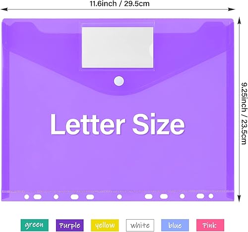 Miniatura 2 de Vobou Paquete de 12 sobres de plástico con 11 agujeros, carpetas expandibles para bolsa de documentos de 234, botón a presión y sobres de