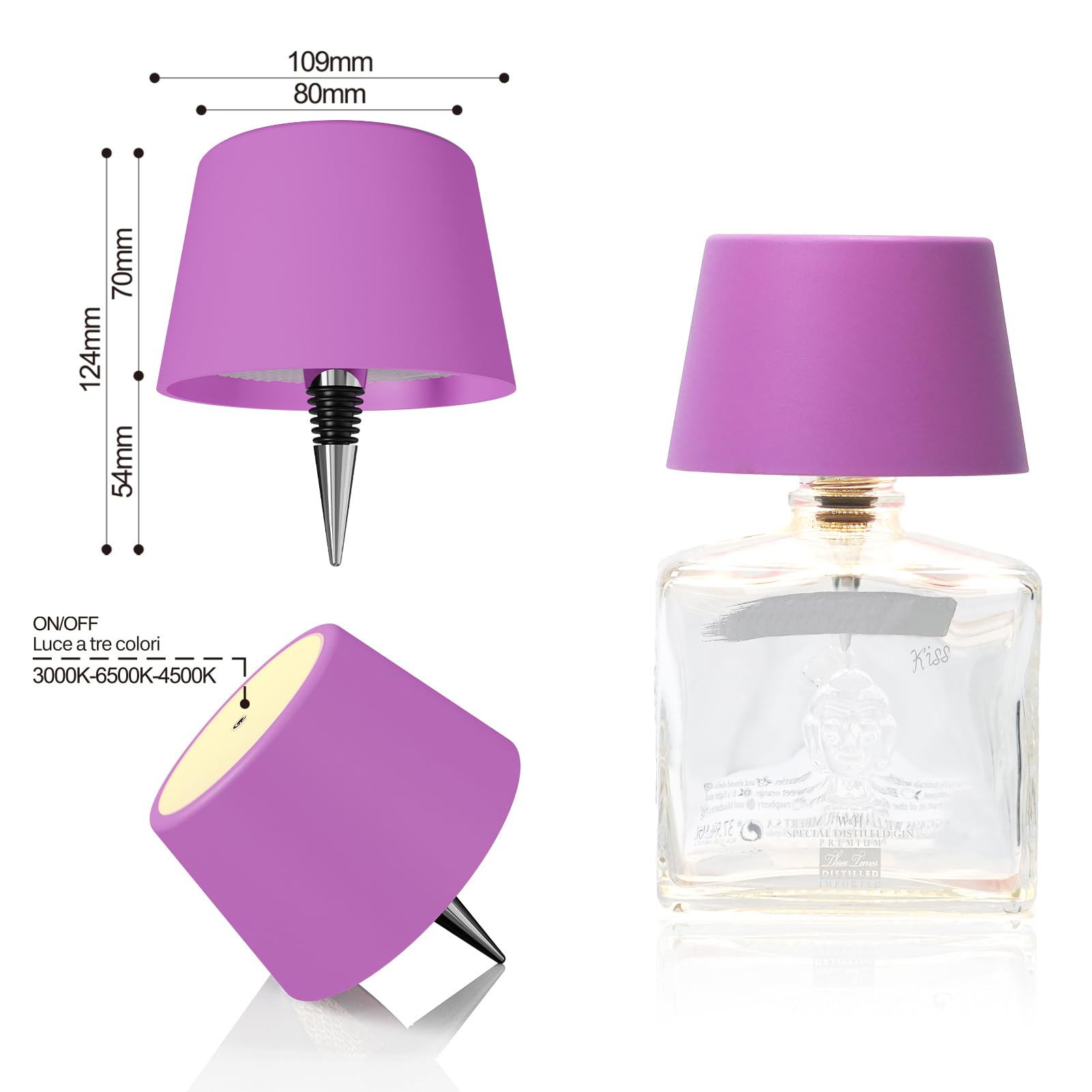 MU LIN lampada bottiglia ricaricabile,lampada da tavolo senza fili,Controllo Touch da 3 Modalita Temperatura di Colore, Dimmerabile, per Soggiorno, Ristorante