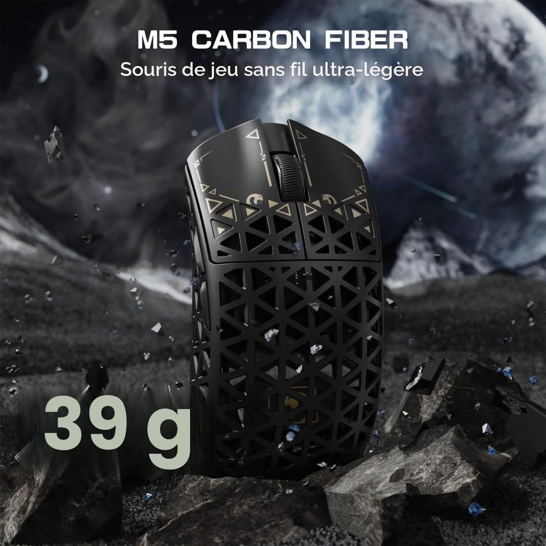 MAMBA SNK M5 Ultra Carbon Fiber Souris de jeu 8000 Hz, 39 g, 42000 DPI PAW3950MAX, puce Nordic 52840, Bluetooth/2.4G/USB-C