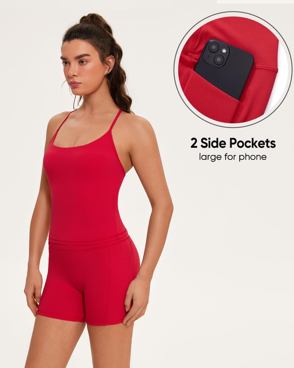 OMKAGI 2 Piece Workout Sets for Women Cute Y Back Tank Tops Booty Shorts Outfits with Pockets - Image 2