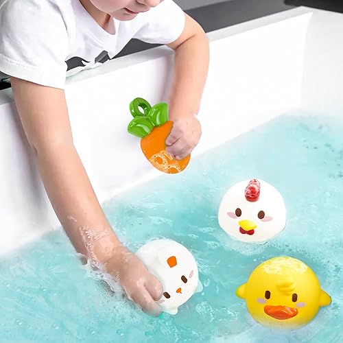 Easter Basket Essentials - Easter Basket Stuffers - 4 Pack No Hole Animal Bath Toys - Baby First Easter Stuffer Gifts Bath Tub Toy for Newborn Infant Toddler Kids Boys Girls Age 0+ Months