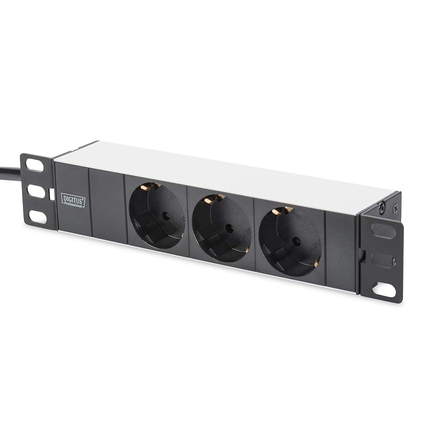 DIGITUS DN-95411 - Ciabatta a 3 prese - 1U - 10 pollici (254 mm) - montaggio a rack in armadio di rete - argento/nero