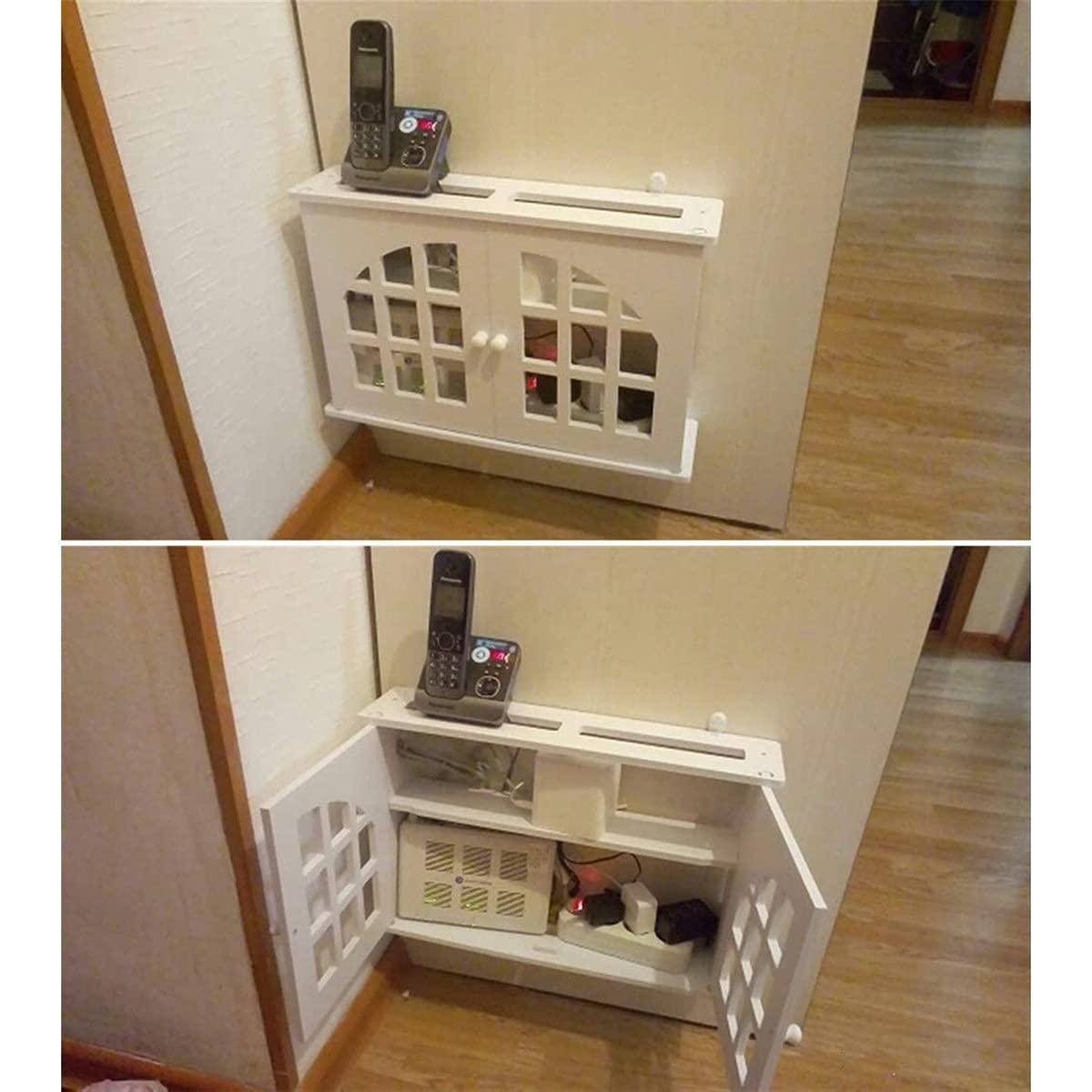 Wiszące pudełko do przechowywania routera WiFi, zarządzanie kablami, półka na routery, ukrywanie kabli, drewniana plastikowa półka
