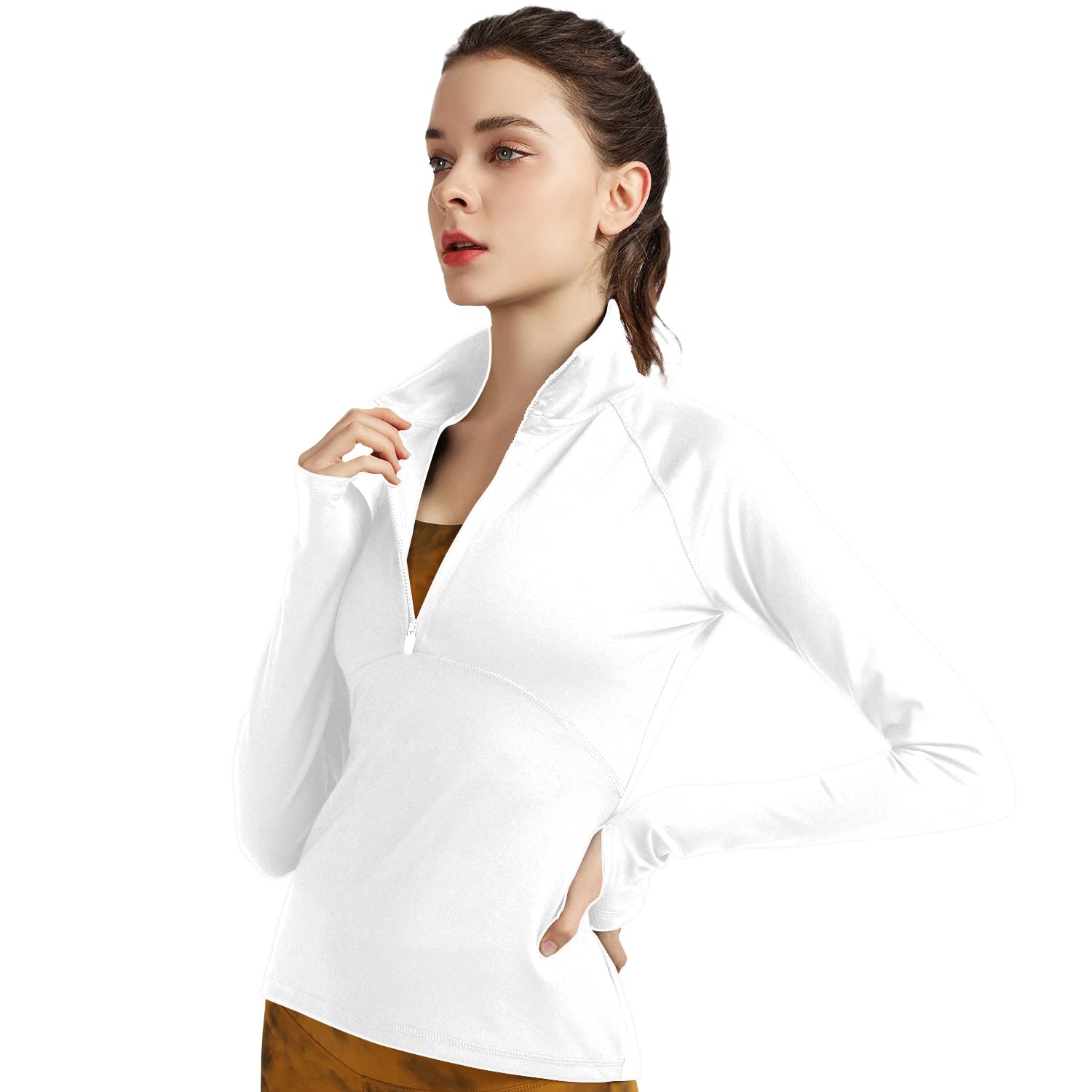 CARPESUN Women's Stretchy Workout Jackets Lightweight Half Zip Running Track Jacket