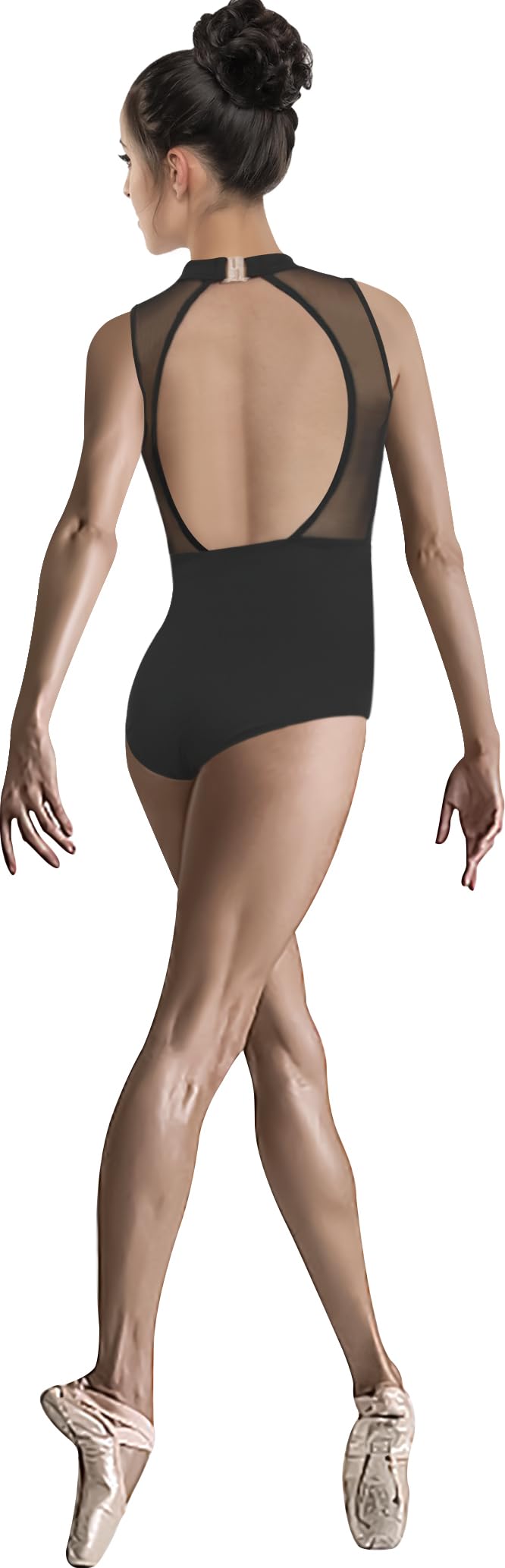 DANSHOW Damen Rollkragen-Ballett-Trikot mit offenem Rücken | Rollkragen mit Knopfverschluss,Netzausschnitt am Rücken,herausnehmbare Brustpolster,komplettes Vorderfutter