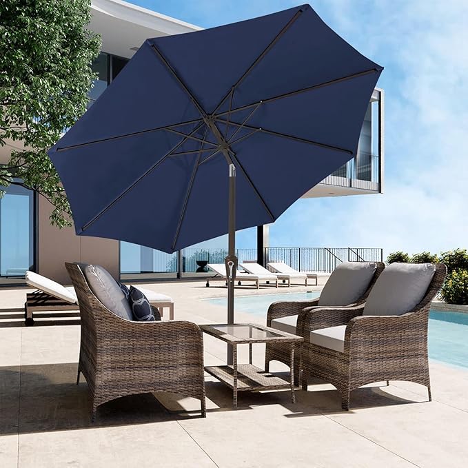 Image of JEAREY Outdoor Patio Umbrella 9FT Outdoor Table Umbrella with Push Button Tilt and Crank, Market Umbrellas 8 Sturdy Ribs UV Protection Waterproof for Garden, Deck, Pool (Purplish Blue)