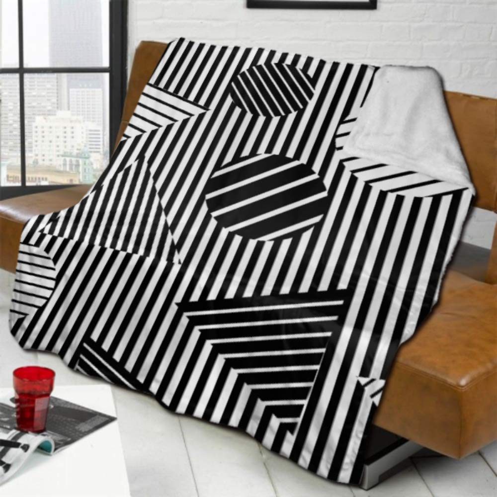 DAIDYA Fleece Blanket Lightweight Cozy Bed Blanket Soft Throw Blanket fit Couch Sofa Suitable for All Season (60"x50"),Abstract Composition Striped Black White