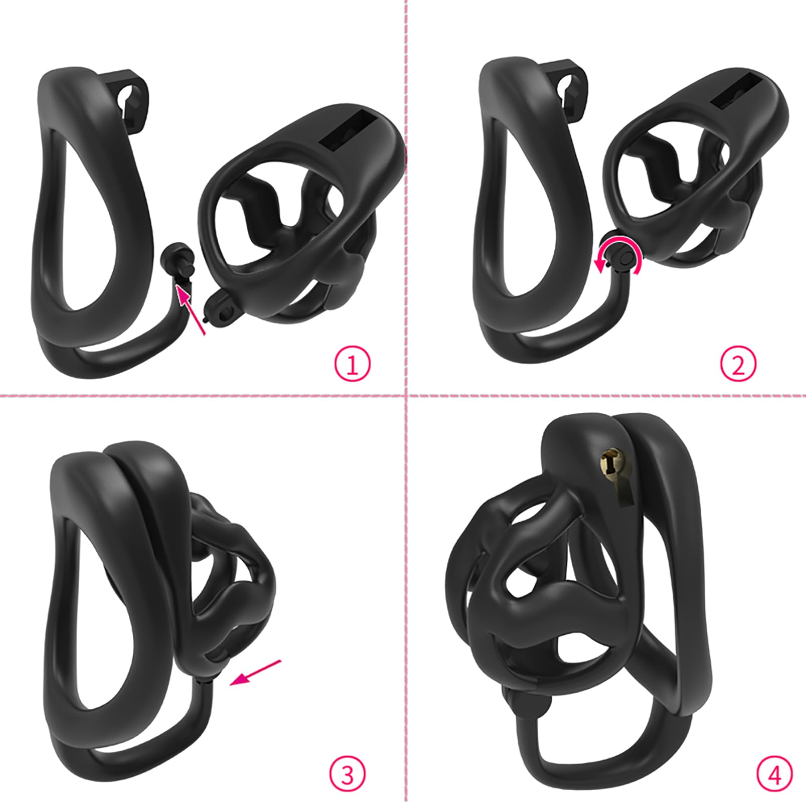 Gabbia di castità per uomini adulti - Design con gancio superiore, set di giocattoli sessuali con gabbia per il pene con 3 anelli fallici, dispositivo di castità maschile (Pink,S)