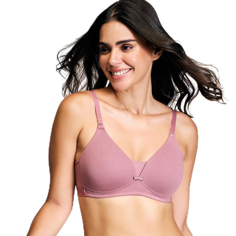 NYKD Breathe Cotton Everyday Women's Lightly Padded Wireless 3/4 Coverage T-Shirt Bra NYB003, Wistful Mauve, 36B