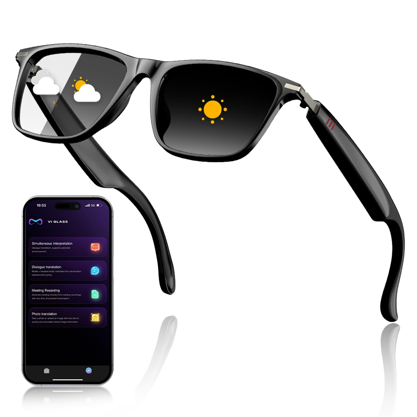PEJE AI Smart Glasses with ChatGPT, Bluetooth GlassesTranslation 45 Languages for Color-Changing Lenses, Music Playback, Hands-Free Calling, IP67 Waterproof for Men Women, Athletic,Outdoor-Whith-image-29