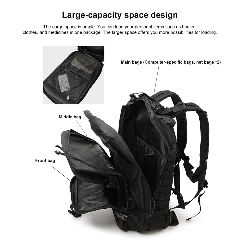 smallrun Mochilas Tácticas Militares 45L Mochila del ejército Gran Capacidad Mochila Crossfit Plegable Impermeable Mochila Montañismo, Senderismo, Acampada (Y NEGRO, Y)
