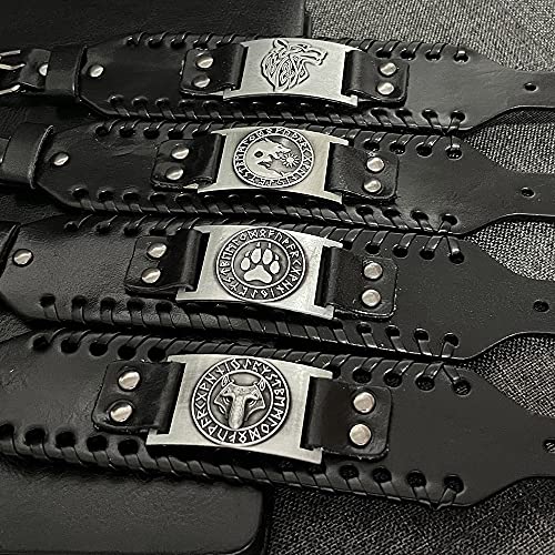 TURTLEDOVE 4 PCS Viking Leather Bracelet - Medieval Leather Cuff Wristband of Wolf Fenrir2