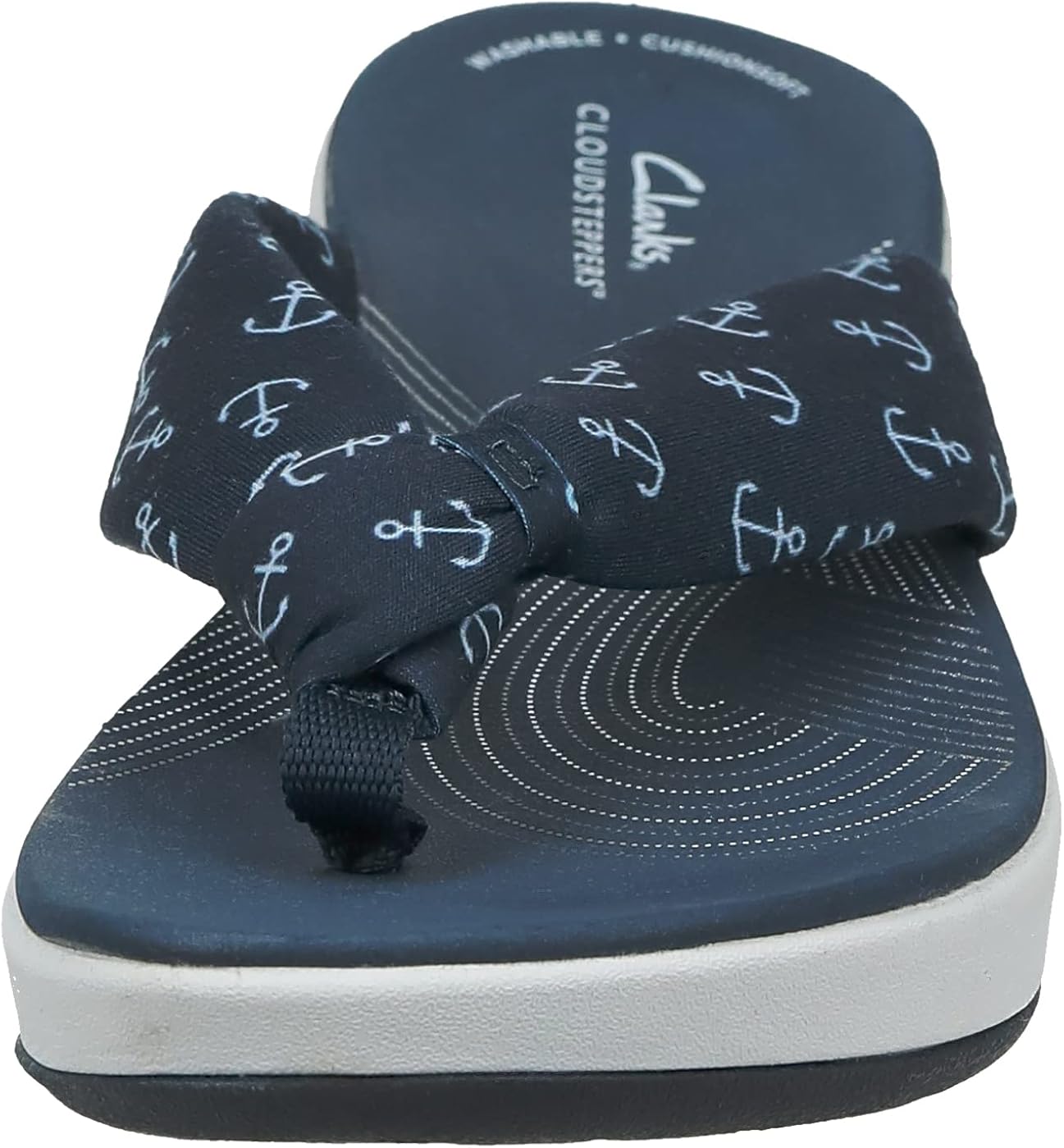 Clarks Women's Arla Glison Flip-Flop 9 Navy Textile With White Anchors