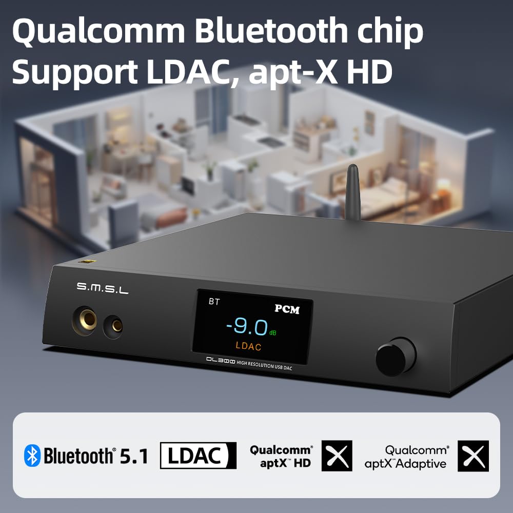 S.M.S.L SMSL DL300 AK4499EX+AK4191 Audio Decoder Amplificatore per cuffie, 4 toni, 6,35 mm/4,4 m, DOP, XU-316, supporto DSD, MQA, CD MQA, LDAC,apt-X HD, TND+N -124 dB,con telecomando