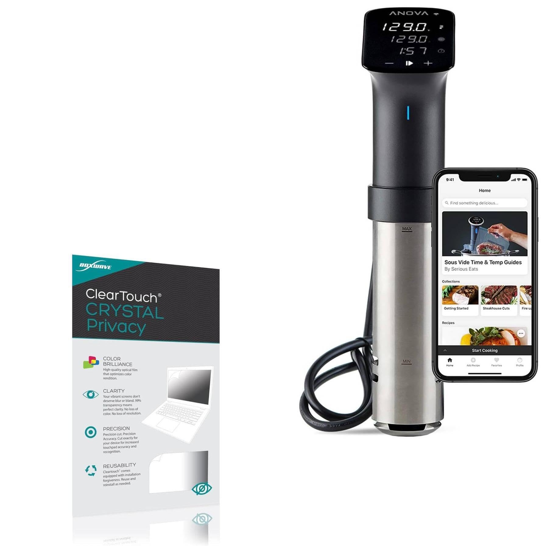 BoxWave Screen Protector Compatible with Anova Culinary Sous Vide Precision Cooker Pro - ClearTouch Crystal Privacy (2-Pack), Privacy Screen Protector Flexible Film Clear