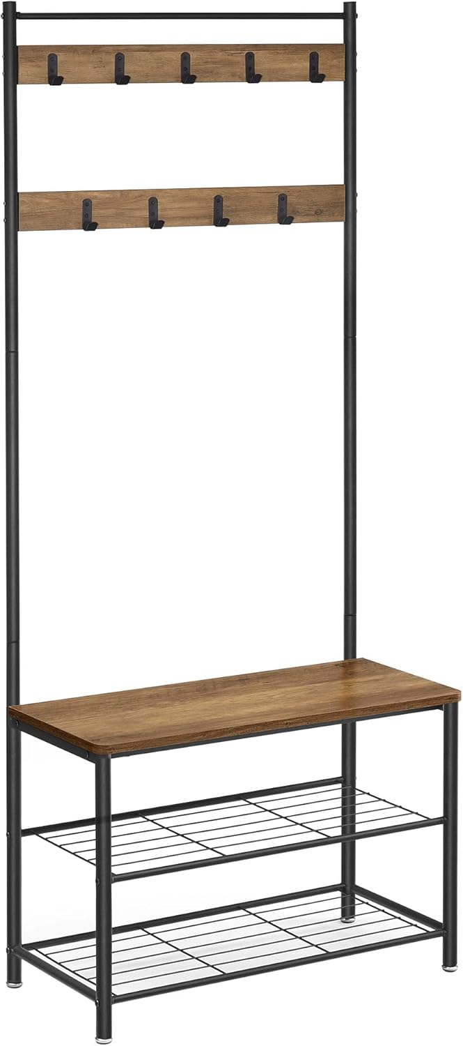 VASAGLE Coat Rack Stand, Coat Tree, Hallway Shoe Rack and Bench with