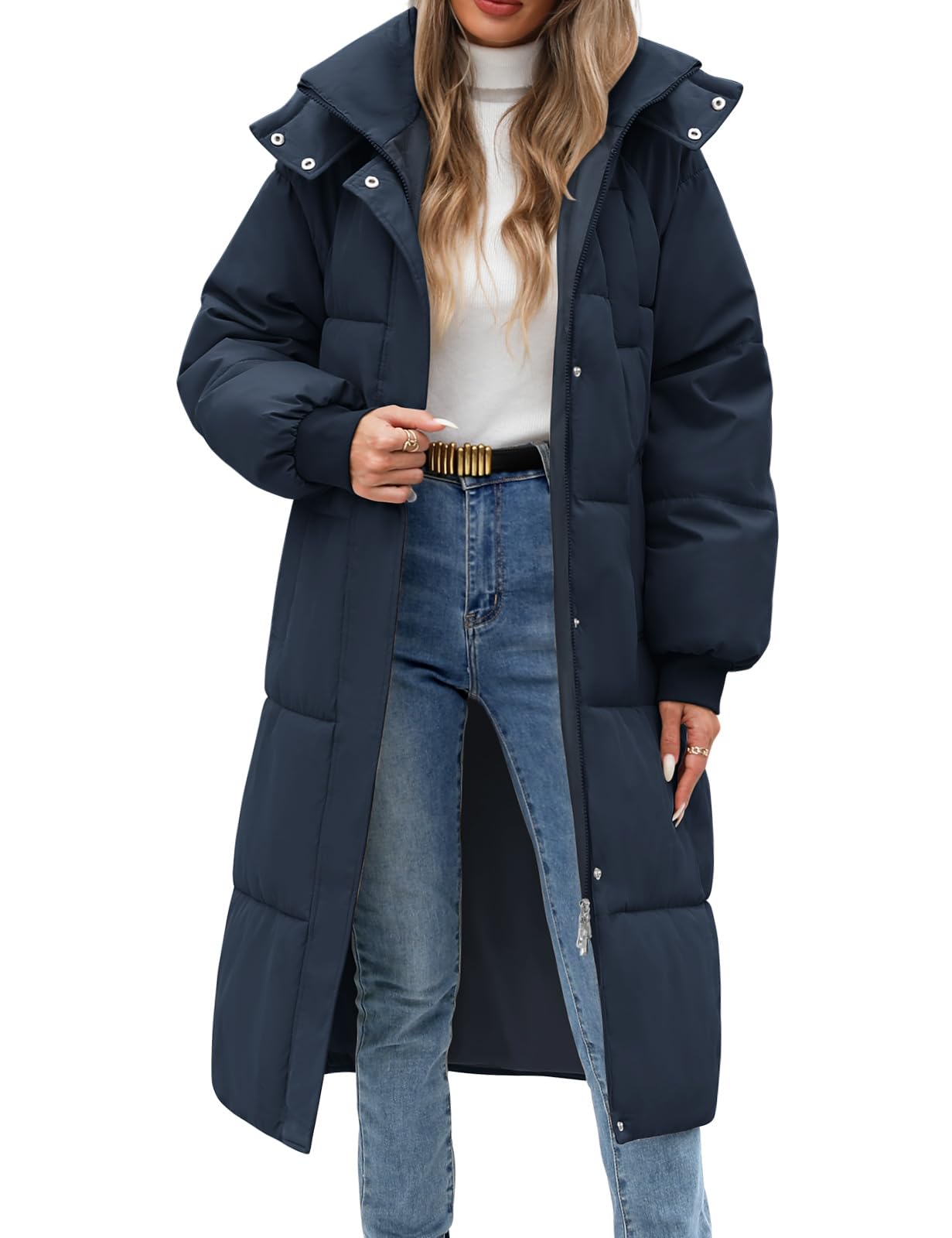 Vancavoo Manteau d’Hiver Femme Long Matelassé Parka avec Capuche | Chaude Veste, Rembourrage Généreux, Poignets Côtelés, Fermeture Zippée et Poches Obliques