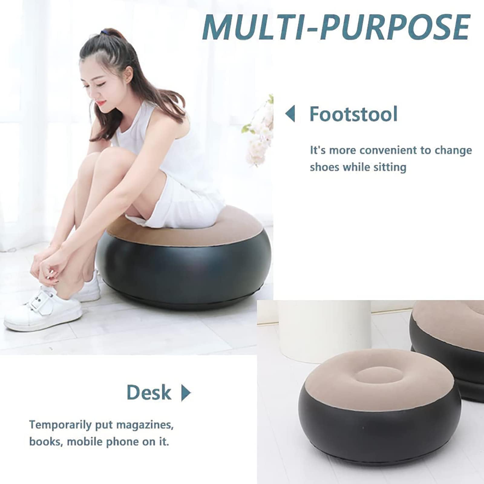 SKYBUCKET Inflatable Sofa with Household Air Pump - OKSTENCK Air Inflatable Sofa Couch Chair with Footstool for Indoor&Outdoor in Livingroom, Bedroom, Readingroom Office, Balcony, Garden, Courtyard 1