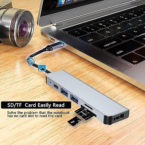 Image of USB C Hub, Multi Port USB C Adapter for MacBook Pro, 6-in-1 USB C to HDMI Hub, Compatible with USB C Laptops and Other Type-C Devices (4K HDMI USB3.0 USB2.0 SD /TF Card Reader 87W PD)