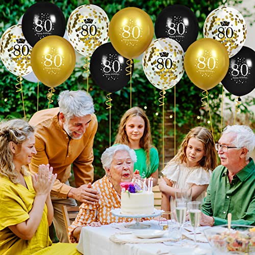 Image of 80th Birthday Balloons for Men, 15 Pcs Black Gold Happy 80th Birthday Balloons, Black Gold 80th Birthday Party Decorations Balloons for Men Women 80th Birthday Decor