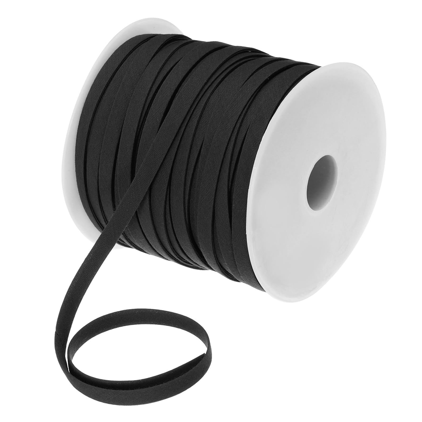 MECCANIXITY Cinta al bies de doble pliegue de poliéster de 1/4 pulgadas, cinta al bies continua a granel para costura, costura, acolchado, dobladillo, manualidades (negro 55 yardas)