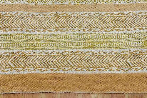 Tapis indien en coton lavable de 0,6x3 m motif géométrique beige marron - 7