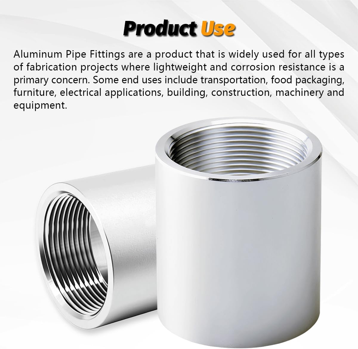 2 Pcs 1/8" NPT Threaded Full Coupling, Aluminum 6061-T6 Schedule 40, 0.125 Inch Female Threaded Pipe Fitting Coupler Corrosion Resistance, for Air, Water, Oil Applications (150 PSI)