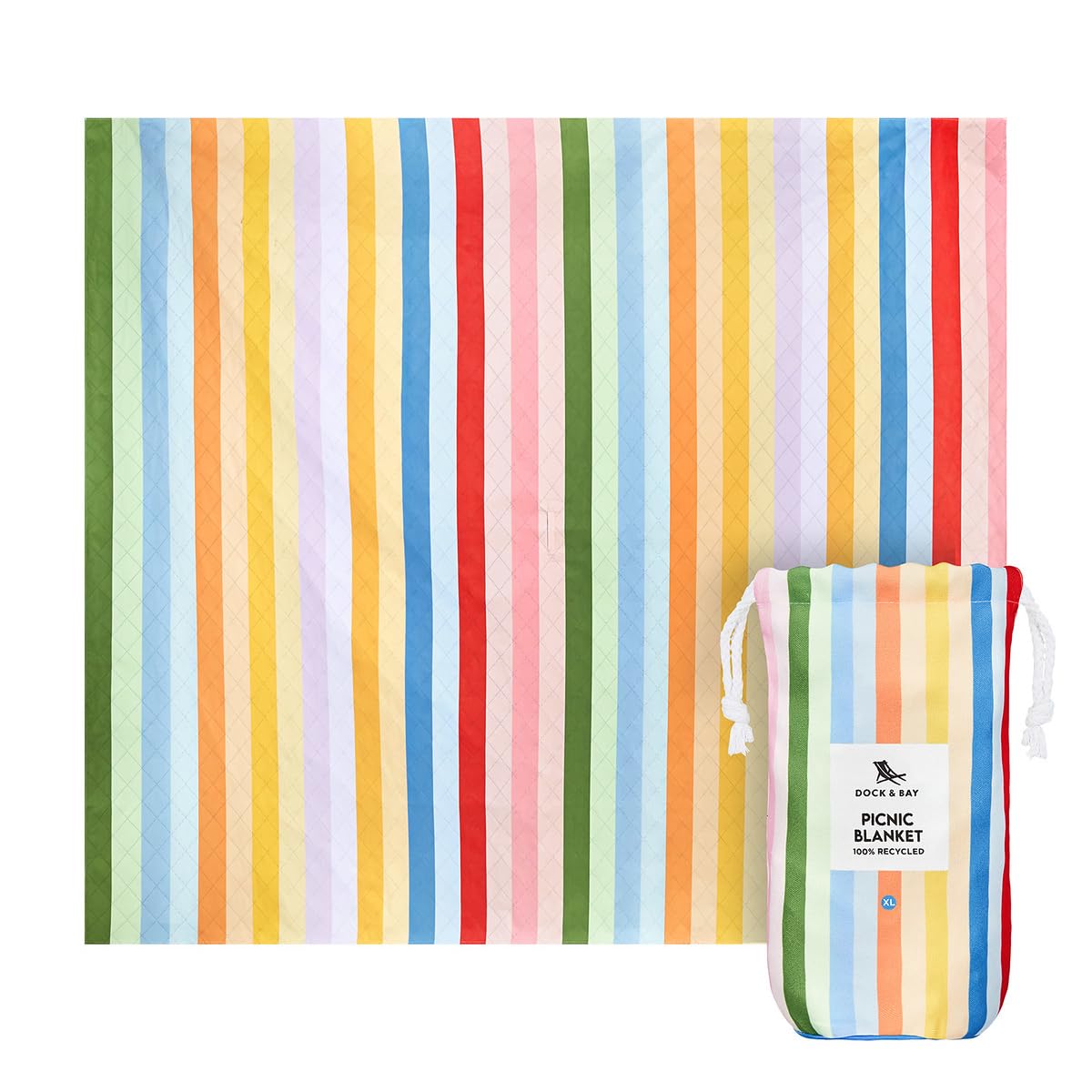 Dock & Bay Candy Stripes Picnic Blanket - Quick Dry & Water Resistant - 100% Recycled Materials - Large (170X170cm)