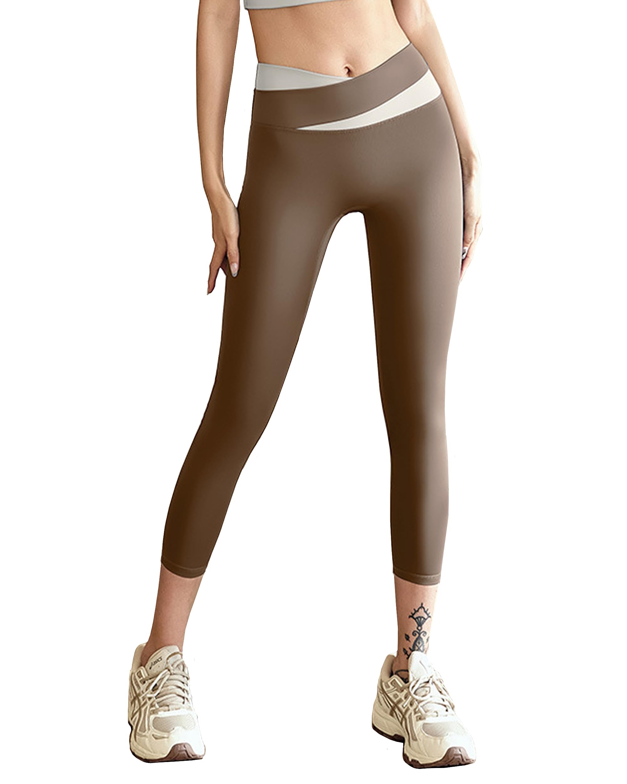 Eellanzzio 7/8 length Yoga Pants High Waisted Soft Workout Leggings for Women S Cocoa