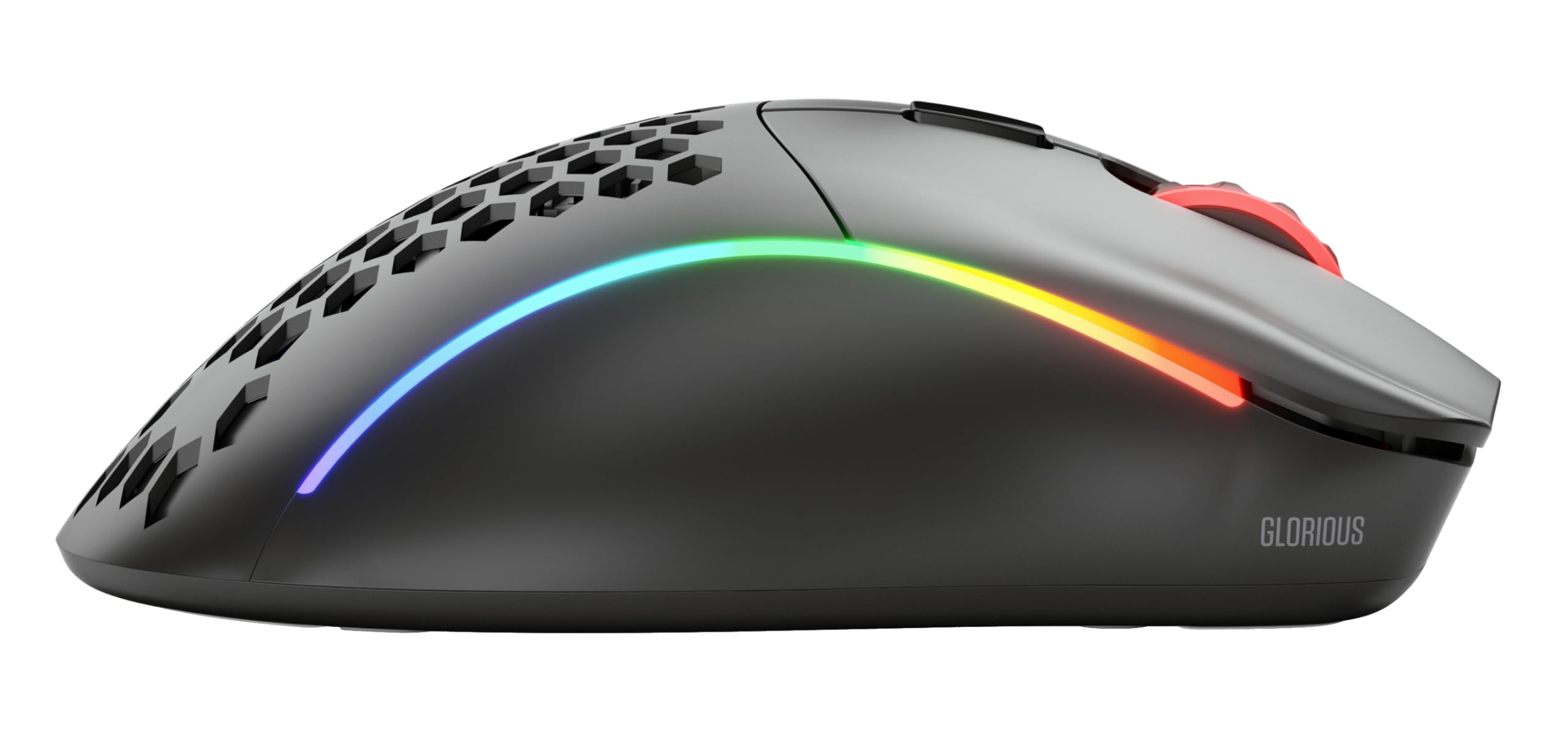 GLORIOUS Model D- Wireless Ratón Gaming Inalámbrico Ligero (Negro Mate) | Conectividad sin lag, sensor BAMF avanzado, batería de larga duración, deslizadores PTFE, formato colmena, iluminación viva