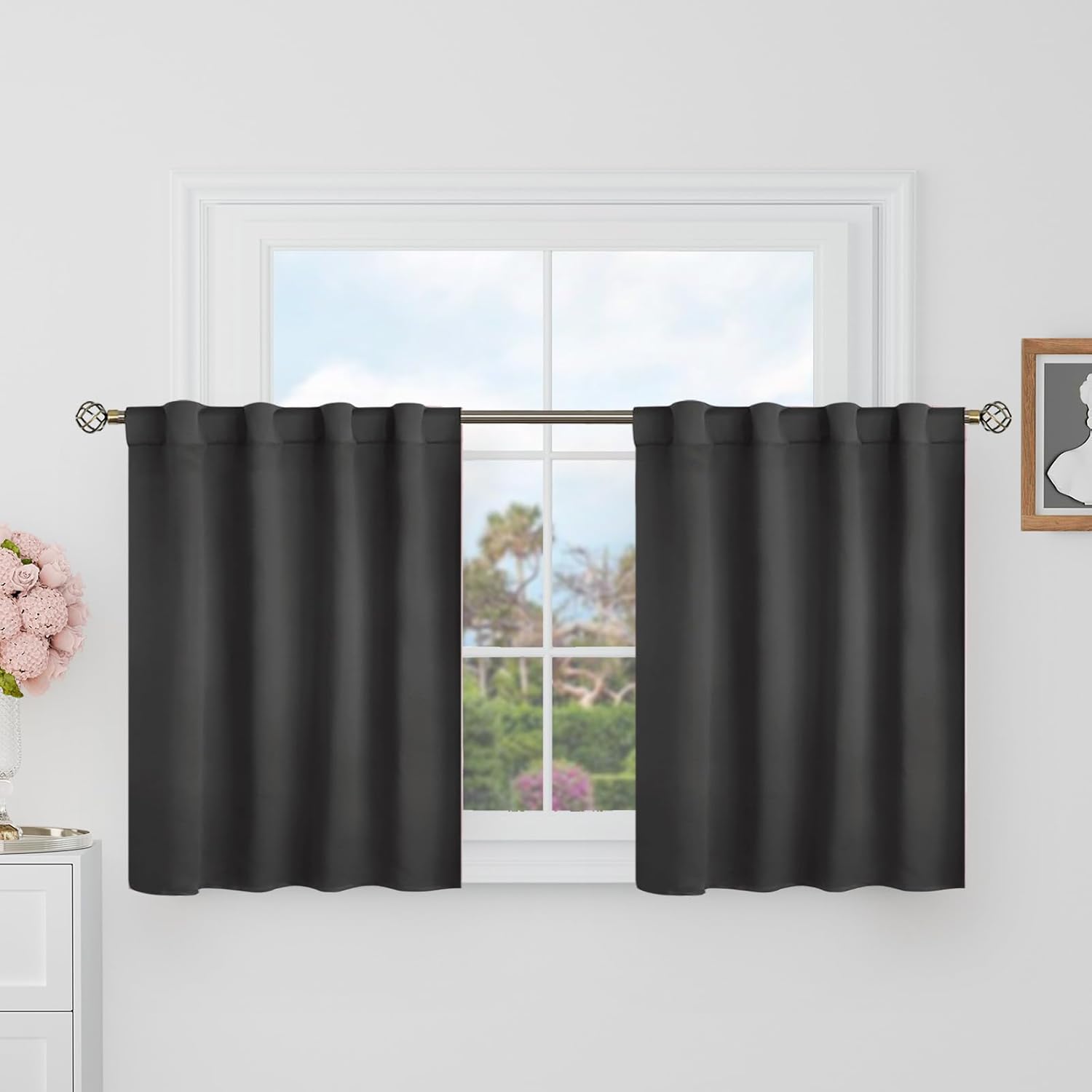 BGment Short Blackout Curtains 30 Inch Length for Small Windows - 34 x 30 inch Curtains Rod Pocket and Back Tab Thermal Insulated Room Darkening Curtains for Kitchen/Cafe Room, 2 Panels, Dark Grey 34"W x 30"L (Pack of 2) Dark Grey