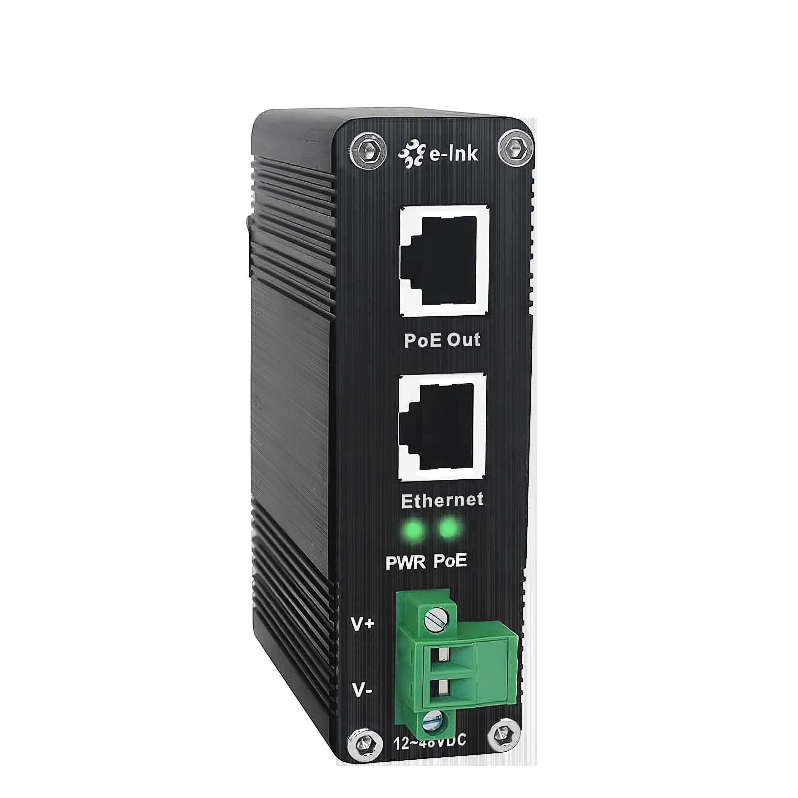 Injecteur PoE – Injecteur industriel Gigabit PoE+ IEEE802.3 à 30 W durci avec entrée 12-48 V DC rail DIN, montage mural